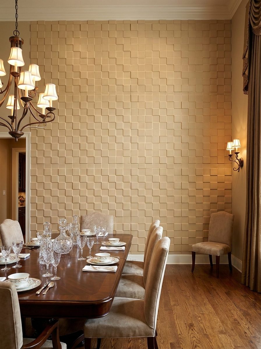 PU Panels design 3D stone in beige, installed