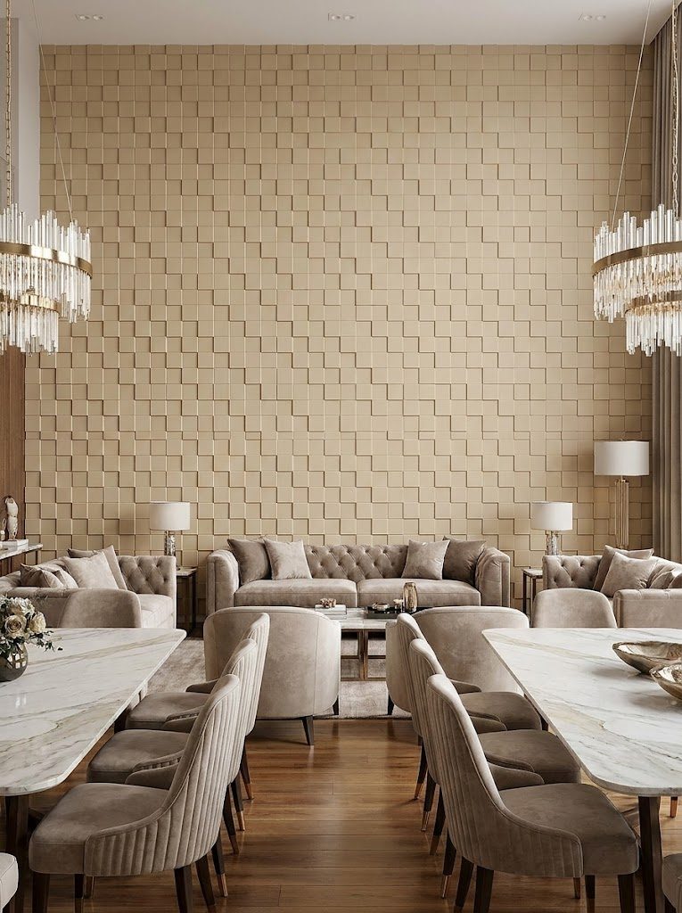 PU Panels design 3D stone in beige, installed