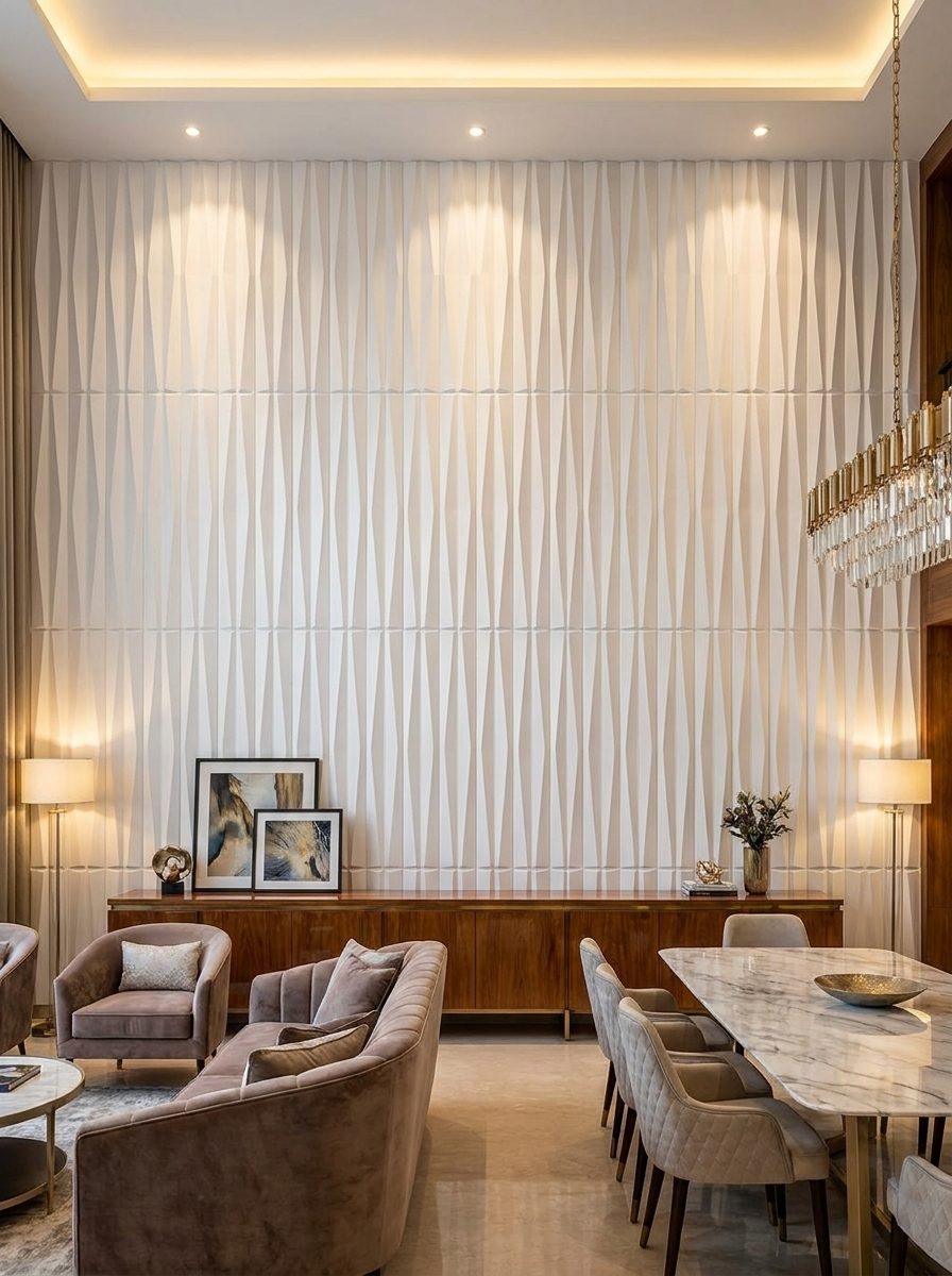 PU Panels design Bamboo in white, installed