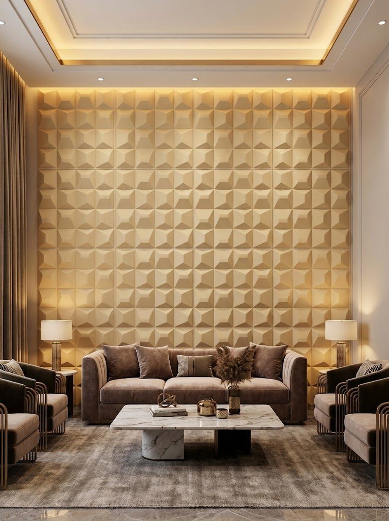 PU Panels design Bitcoin in beige, installed