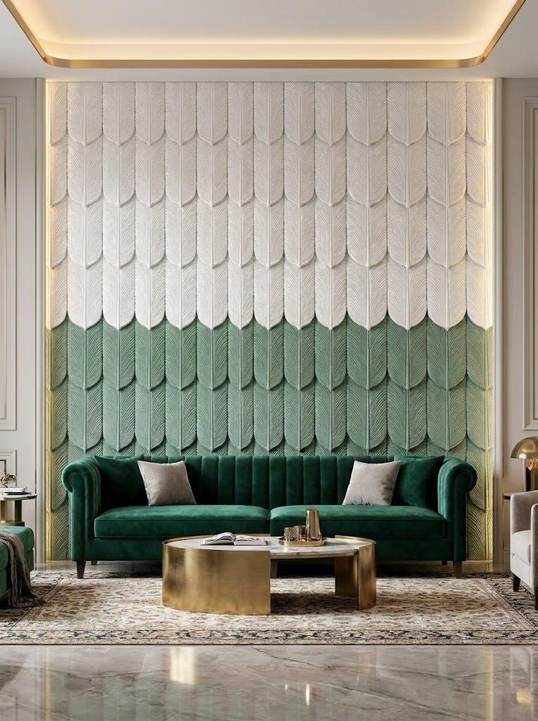 Sculpted PU feather panel wall in a formal dining room