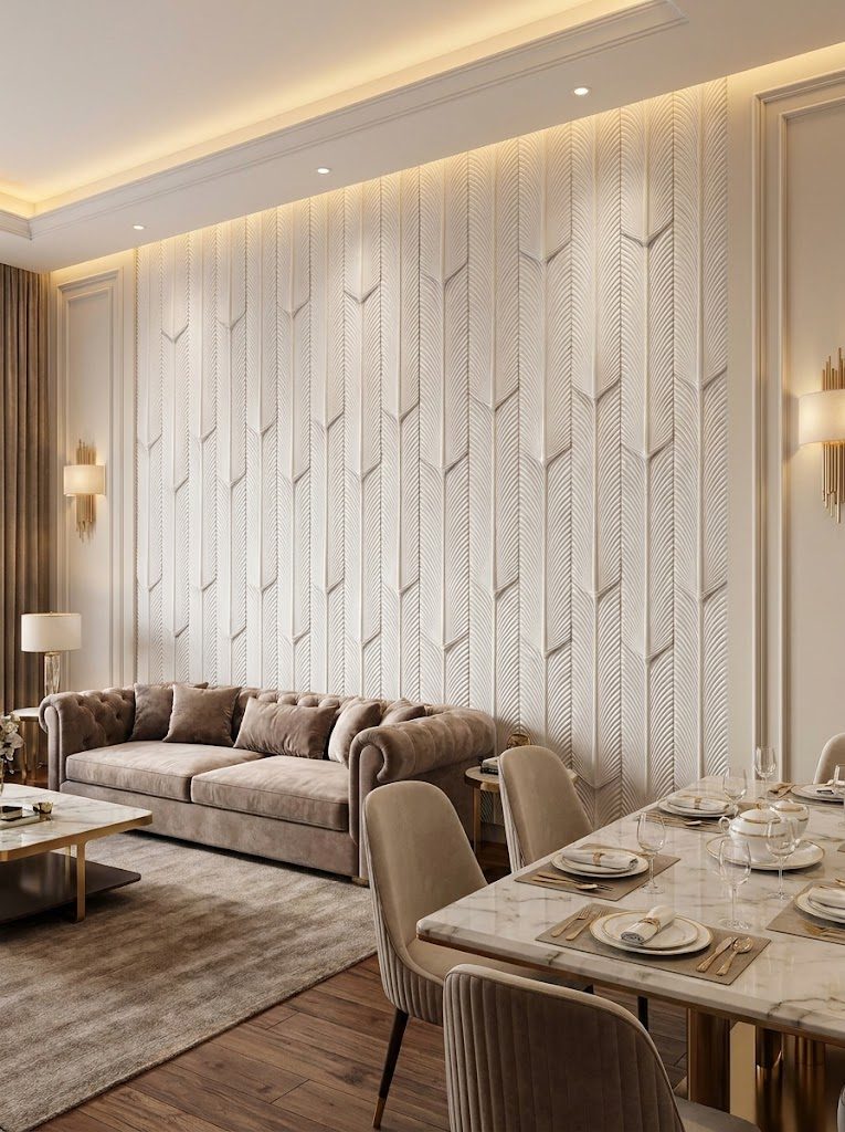 PU Panels design Feather in white, installed
