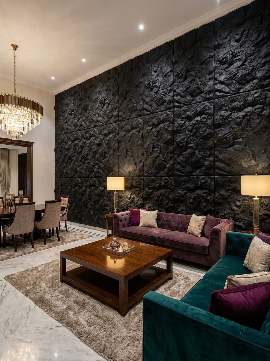 PU Panels design Mist in black, installed
