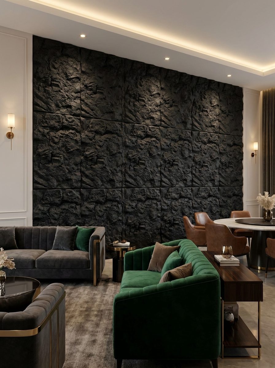 PU Panels design Mist in black, installed