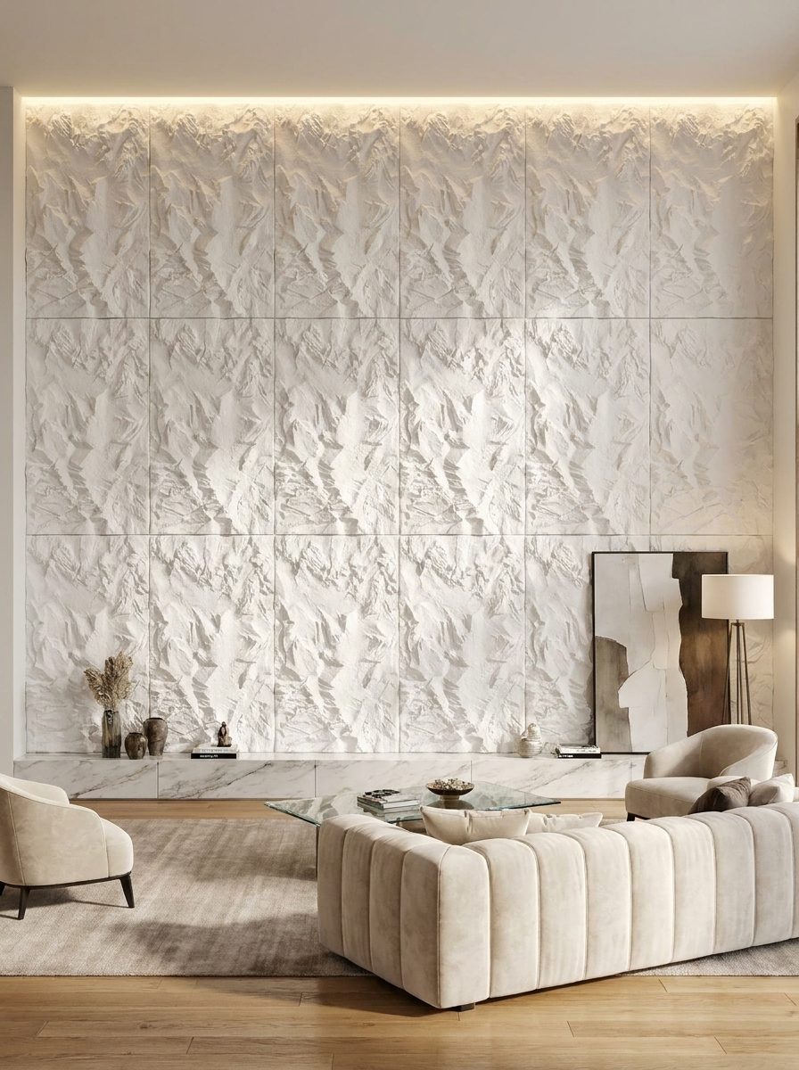 PU Panels design River Stone in white, installed