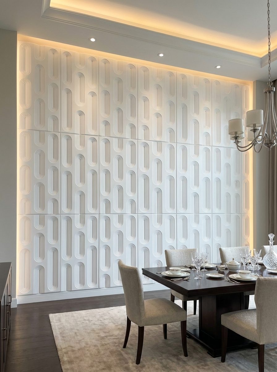 PU Panels design Round Window in white, installed