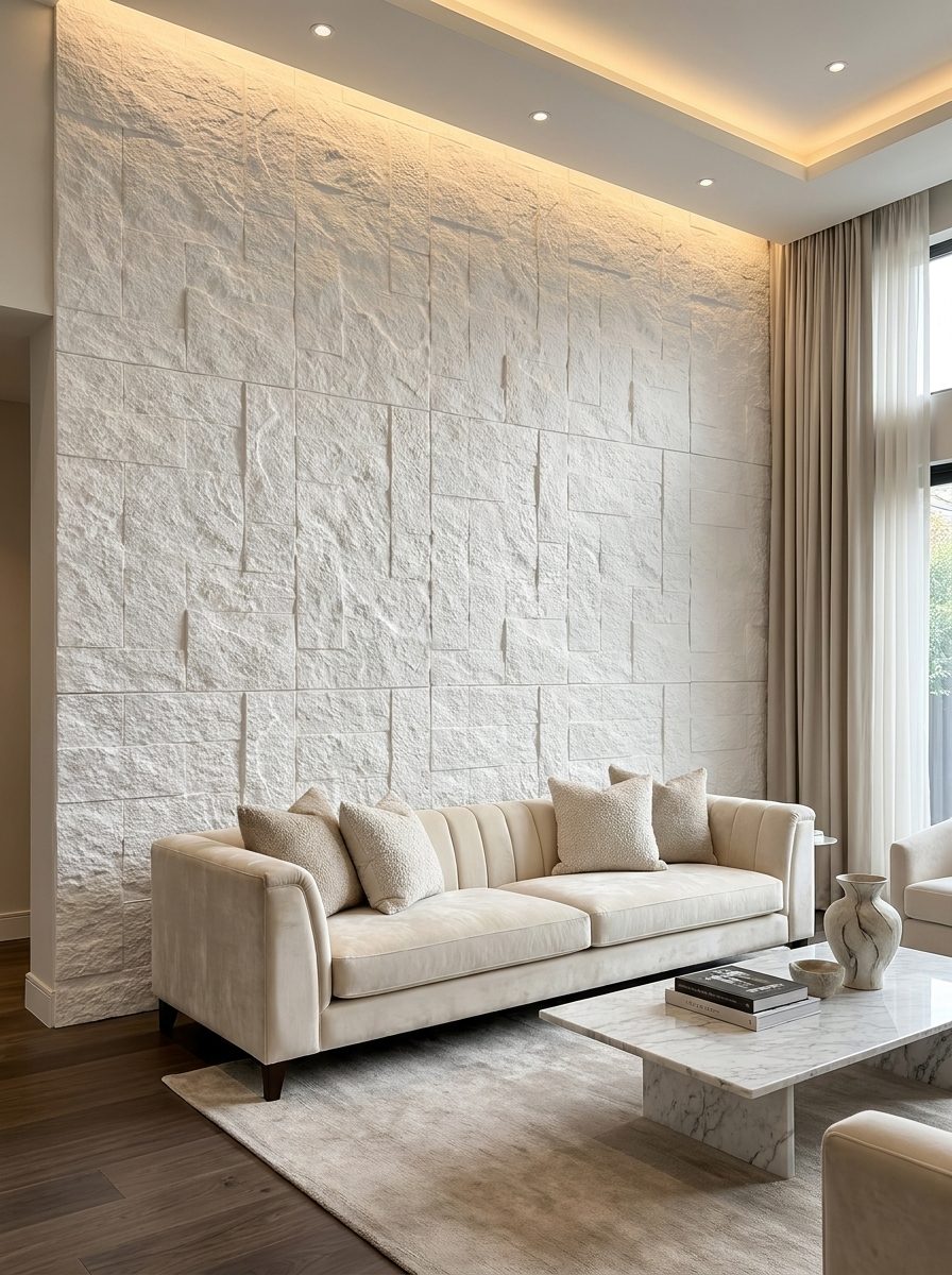 PU Panels design Stand Stone in white, installed