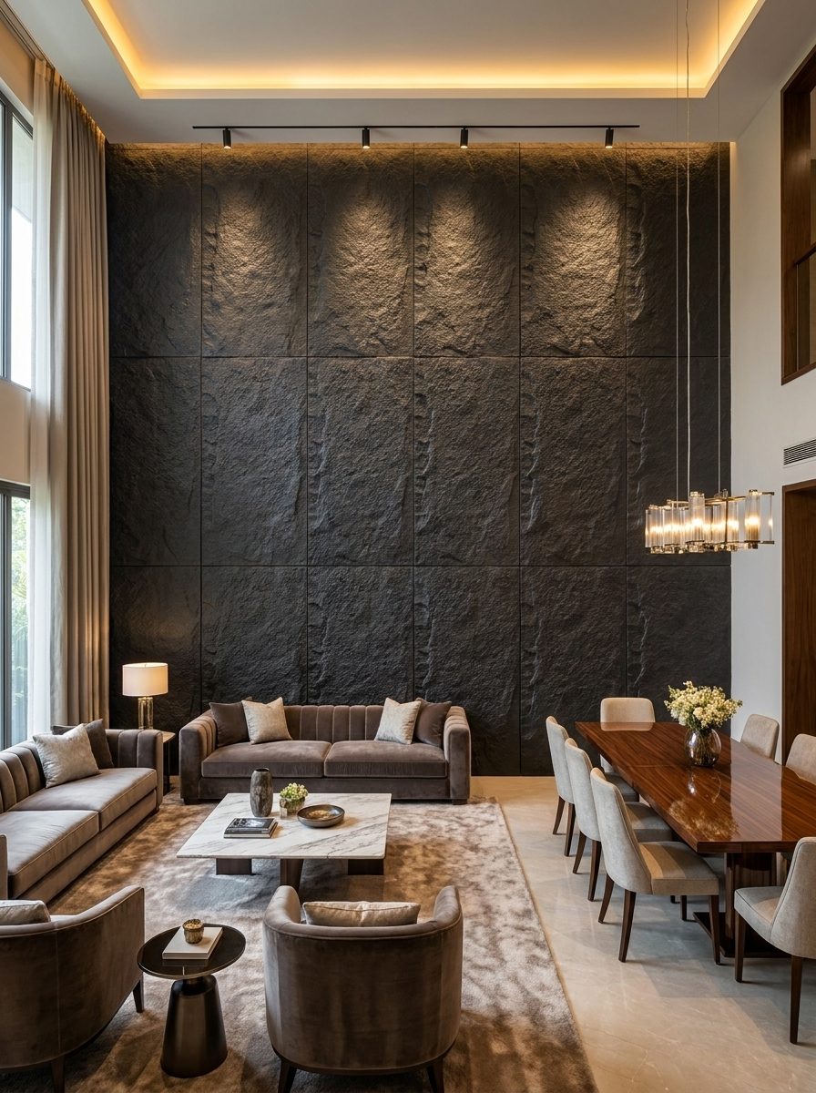 PU Panels design Stone 300 in dark gray, installed